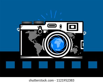 Travel photography camera with globe