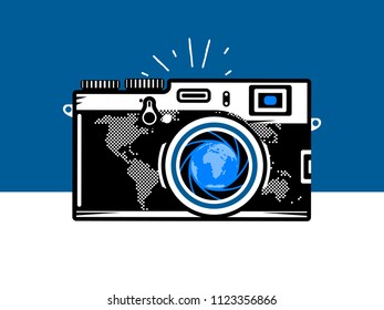 Travel photography camera with globe