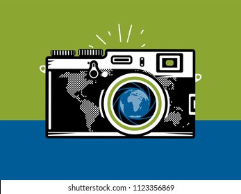 Travel photography camera with globe