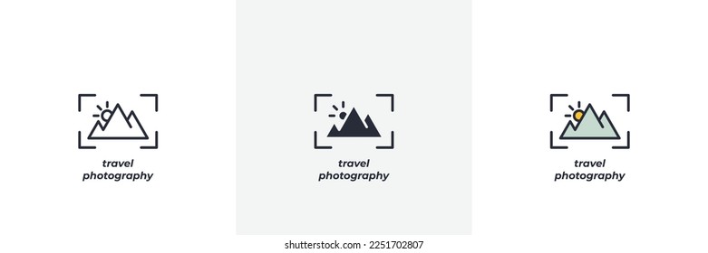 travel photography icon. Line, solid and filled outline colorful version, outline and filled vector sign. Idea Symbol, logo illustration. Vector graphics