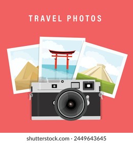 Travel photos. Travel memories concept. Travel and vacation banner design. Vector illustration