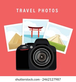 Travel photos. Travel memories concept. Travel and vacation banner design. Vector illustration