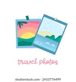 Travel photos. Photo cards as a souvenir. Instant Photo. Flat style illustration