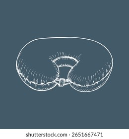 Travesseiro de viagem, pescoço travesseiro esboço ilustração. Desenho esquemático de têxteis domésticos, roupas de cama e itens de viagem. Relaxamento, sono, descanso, conforto e relaxe. Clipart de arte de linha vetorial