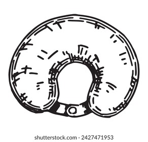 Travel pillow sketch. Clipart of accessory for long journey. Hand drawn vector illustration isolated on white.