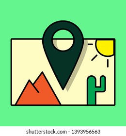 travel pin location on a global map. Flat icon modern design style vector illustration concept.