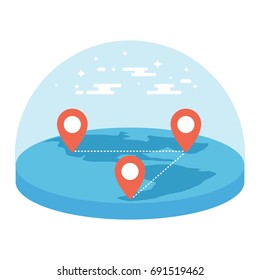 Travel pin location on a global map