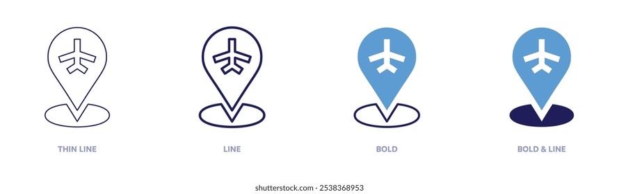 Travel placeholder icon in 4 different styles. Thin Line, Line, Bold, and Bold Line. Duotone style. Editable stroke.