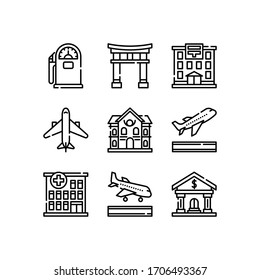 Travel places emoticons icons set line - vector