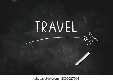 Travel with plan icon written with chalk on blackboard icon logo design vector illustration symbol
