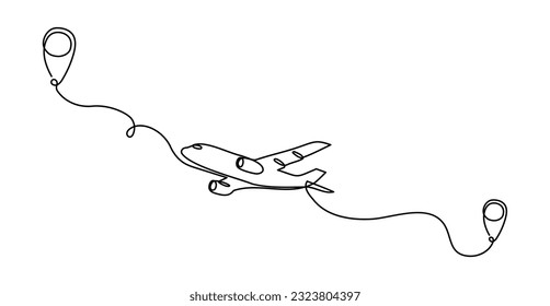 Travel plane, airplane continuous line outline vector art illustration. Airplane flight trip sketch icon doodle illustration. Take Flight Continuous Line Art: Discover Essence of Travel and Adventure