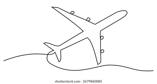 Avión de viaje. Avión de dibujo continuo de una línea. concepto de vehículo. Ilustración vectorial gráfica de diseño de dibujo de línea única	
