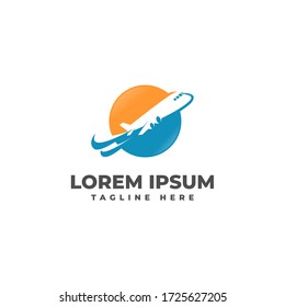 Travel with Plane Logo Vector Icon Illustration
