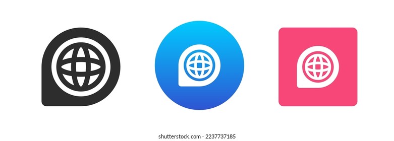 Icono de acceso de destino del ciberespacio global del mapa del planeta de viaje con conexión a internet conjunto de ilustraciones planas vectoriales. Ubicación de turismo geografía tecnología de red web dirección de comunicación inalámbrica
