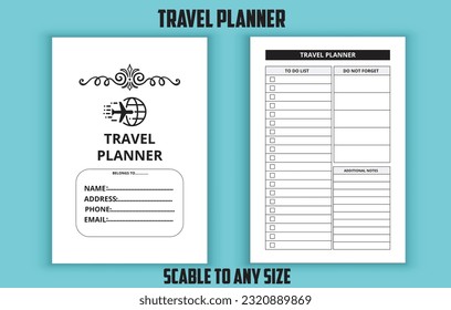 Travel planner logbook. Low content kdp interior design template