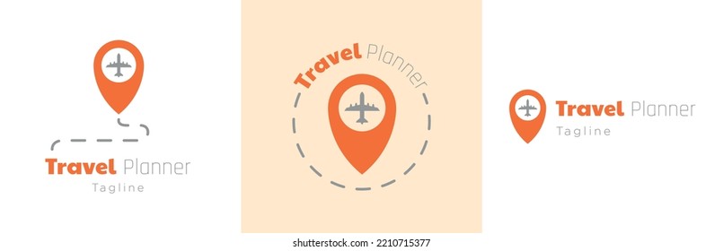 Travel Planner Logo Design Set, Holiday Event Planning Business Symbol, Vacation Tourism Helpdesk Emblem Concept, Tour Plan Editable Commercial Logotype, Plane Location Branding, Isolated