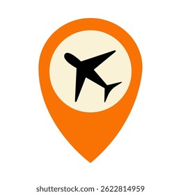 Travel planning with airplane icon in orange location pin