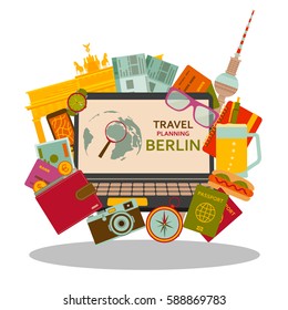 Travel planning to Berlin flat concept. Vector illustration.