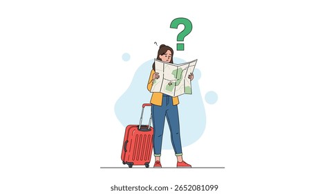 Confusão do planejamento de viagem perdido turista procurando direções e informações para uma viagem
