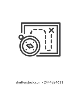 Travel planning line icon. linear style sign for mobile concept and web design. Compass and map outline vector icon. Symbol, logo illustration. Vector graphics