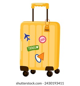 Travel plastic suitcase. Cabin luggage and check in baggage. Hand draw Vector illustration isolated on white background.