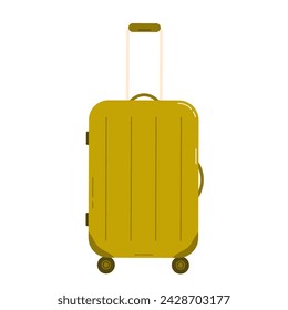 Travel plastic suitcase with wheels on white background flat vector illustration