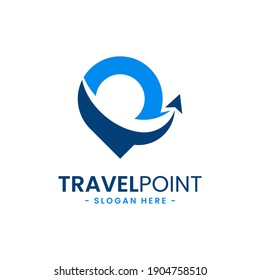 Plantilla de diseño del logotipo de punto de viaje. Concepto de vacaciones, turismo, viaje, exploración, etc. Símbolo vector de plano creativo.