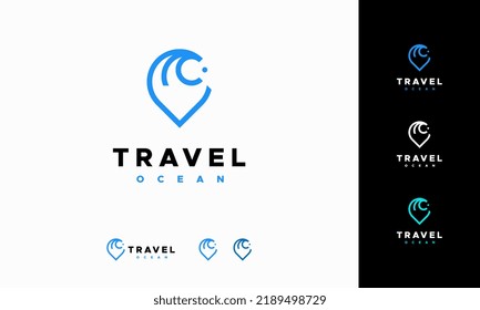Travel Point Logo with Ocean Wave symbol, Ocean logo designs concept vector