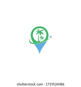 Travel Point Logo with Palm Trees symbol, Beach logo designs concept vector.