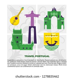 Travel Portugal concept banner template in flat style