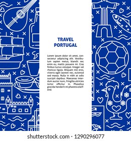 Travel Portugal concept banner template in line style