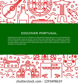 Travel Portugal concept banner template in line style