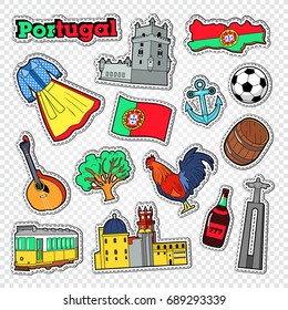 Travel to Portugal. Stickers, Badges and Patches with Architecture and Landmark. Vector illustration