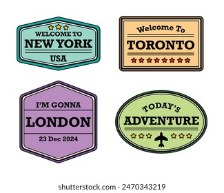 Travel Post Stamp Badge Colored Set