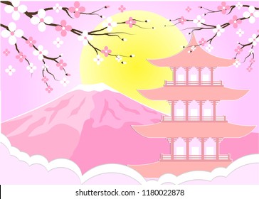 Travel postcard and poster of Japan, with Fuji mountain , vector illustration.