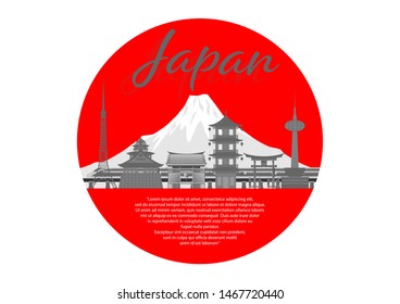 Travel postcard, tour advertising of of Japan. Vector illustration.