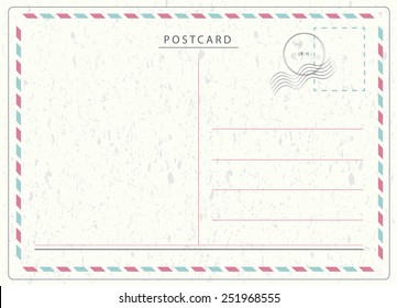 Travel postcard vector in air mail style with paper texture and rubber stamps 