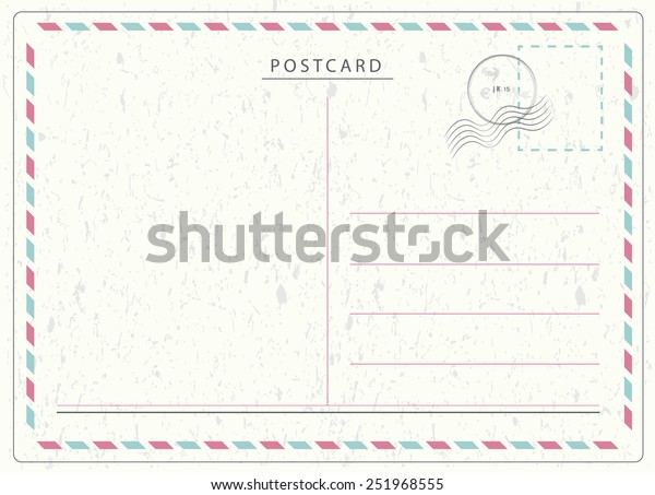 Travel postcard vector in air mail style with\
paper texture and rubber stamps\
