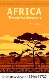 Travel poster Africa savanna sunset
