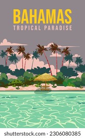 Travel poster Bahamas vintage. Paradise resort