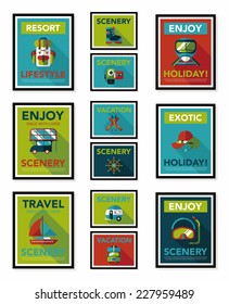 Travel poster banner design flat background set, eps10