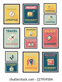 Travel poster banner design flat background set, eps10