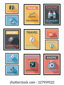 Travel poster banner design flat background set, eps10