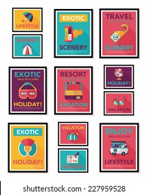 Travel poster banner design flat background set, eps10