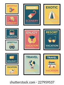 Travel poster banner design flat background set, eps10