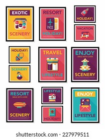 Travel poster banner design flat background set, eps10