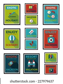 Travel poster banner design flat background set, eps10