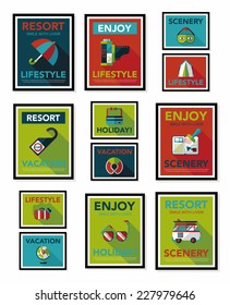 Travel poster banner design flat background set, eps10