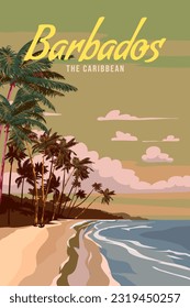 Travel poster Barbados tropical island resort vintage