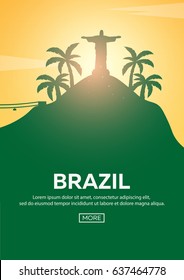 Travel poster to Brazil. Landmarks silhouettes. Vector illustration